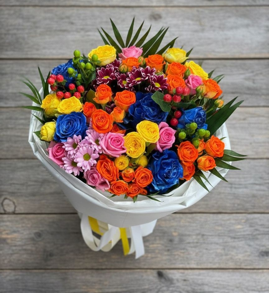 Букет цветов из: Розы и Хризантемы в Рождественно