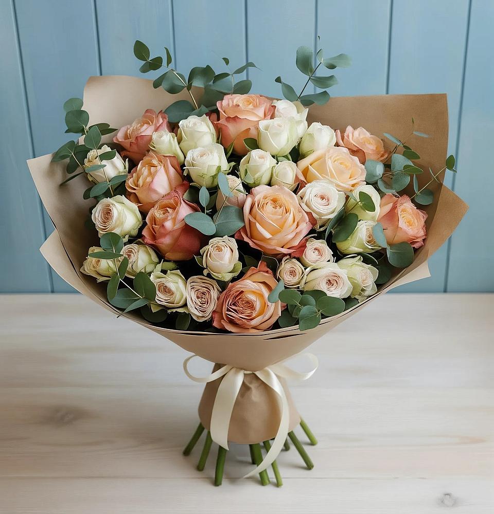 Букет цветов из: Альстромерии и Розы в Рождественно