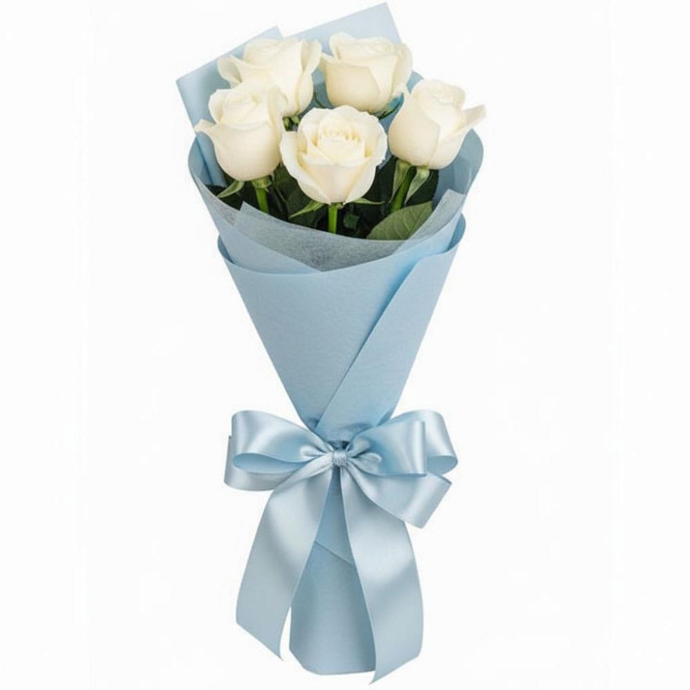Букет 5 Белых роз Проуд в Рождественно