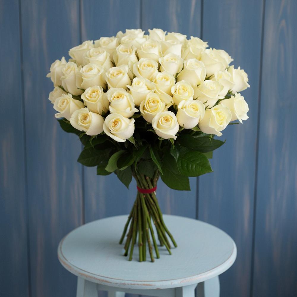 Букет 51 Белая роза Эдлесс Лав в Рождественно
