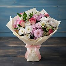 Букет цветов из:  Хризантемы, Альстромерии и Розы #REPLACE_PRED# Рождественно