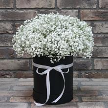 Цветочная композиция из Гипсофила в шляпной коробке в Рождественно